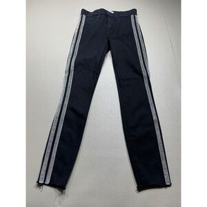 L'AGENCE Black Rhinestone Side Stripe Skinny Jeans Raw Hem Size 25
